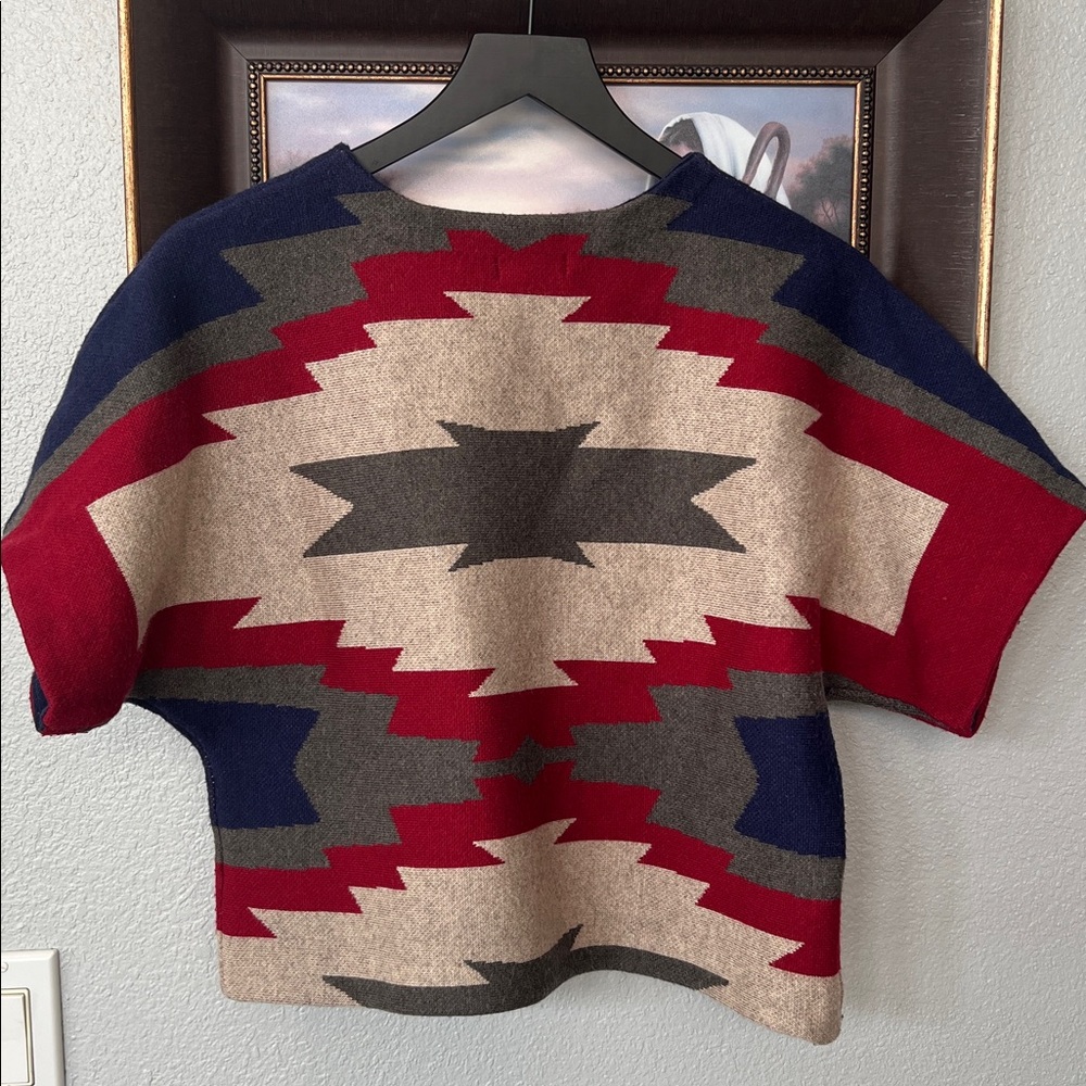 THML Aztec Tribal Top Blanket Shirt Sweater Cropped Multicolor Size S (EUC) - Picture 5 of 10